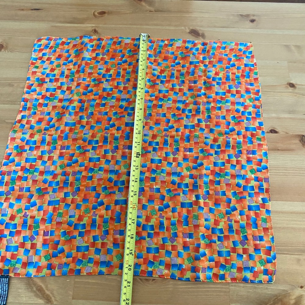 Vintage Geometric Mosaic Print Square Scarf Orange Blue Green Multicolored - Picture 3 of 10
